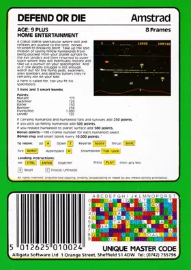 Defend (UK) (1984) [Sixty Programs For The Amstrad CPC 464] box cover back